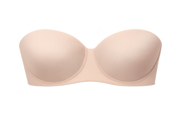 Beige strapless bra close-up, product shot with transparent background