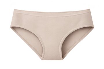 Beige women's panties on transparent background for apparel designs.
