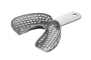 Dental Impression Tray, metallic on transparent background presentation.