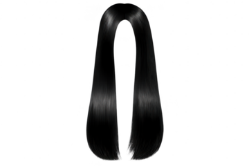 Long black straight hair with transparent background isolated item stock