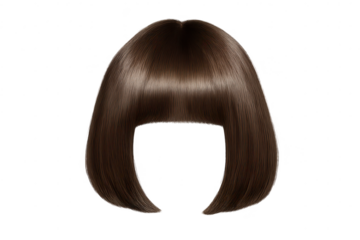 Brown bob haircut with bangs on a transparent background image asset.