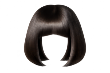Brown bob wig, stylish haircut with transparent background for editing.