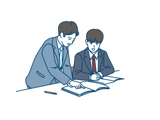 塾講師の授業を受ける男子生徒のイラスト