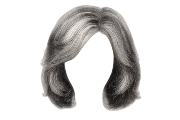 Gray curly hair wig, isolated with transparent background for graphics.