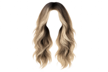 Blonde wavy hairstyle wig with transparent background for designers.