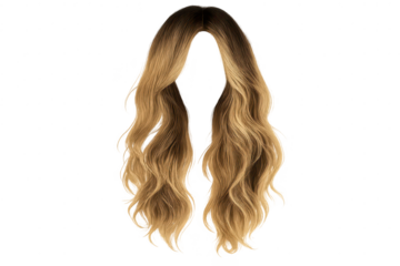 Long blond wavy hair with transparent background for easy editing.