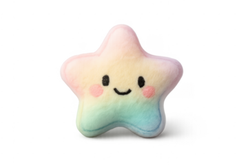 Pastel rainbow star plush toy with smiling face