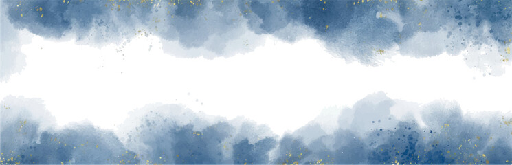 Modern abstract luxury pastel blue watercolor and gold brush stroke background for wedding, banner, or birthday card templates

