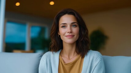 calm, professional scene inside a bright modern office where a compassionate female therapist is attentively listening to her client. She sits slightly angled toward the camer