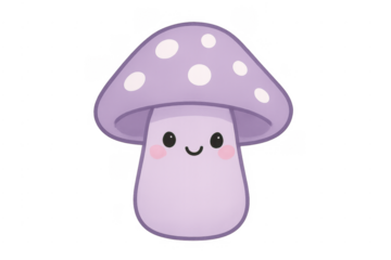 Cute smiling purple mushroom character illustration
