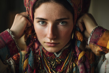 Portrait of a Young Woman Preserving Tradition Through Folk Costume