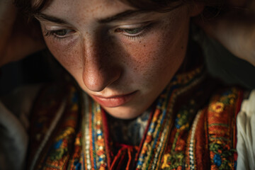 Portrait of a Young Woman Preserving Tradition Through Folk Costume