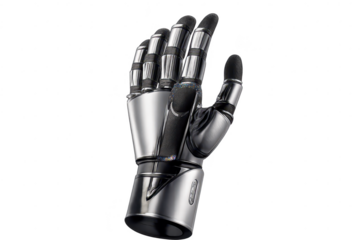 Metallic Robotic Hand Design on transparent background Rendered Close-Up