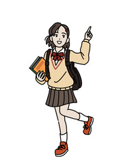 中高生、指を差す女子生徒のイラスト