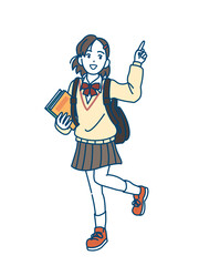 中高生、指を差す女子生徒のイラスト