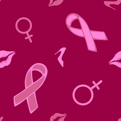 Obraz premium Breast cancer month seamless pink ribbon day mammogram pattern for medical accessories and medicine textiles