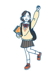 中高生、元気な女子生徒のイラスト