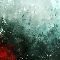 Dark and moody abstract background with aggressive green and black textures highlighted by a splash of deep red.
