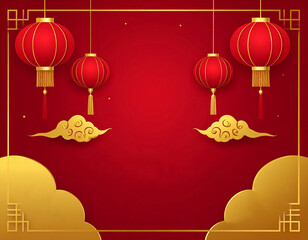 Chinese New Year Lanterns Red Background Illustration.