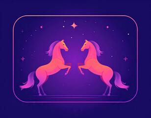 Two Horses Dancing Under Starry Night.