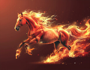 Fiery Horse Running with Flowing Mane.