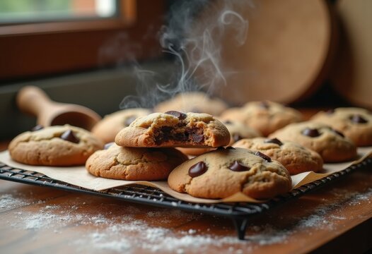 Homestyle Chocolate Chip Cookie Baking Golden Brown Treats Warm Temptation