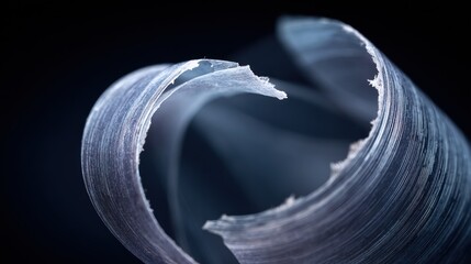Abstract Blue Ribbon Swirl With Torn Edges In Dramatic Lighting, Modern Background Art Showcasing Flow, Texture, And Motion