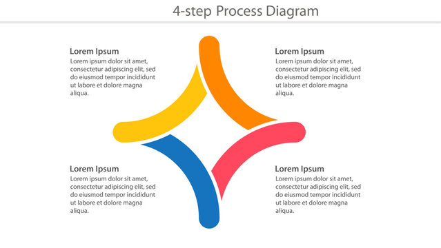 Colorful 4-step process diagram template with star shape and placeholder text.