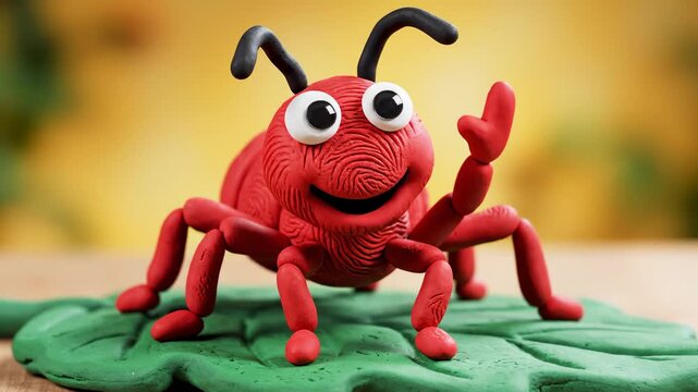 Red Clay Ant Waving Hand and Smiling