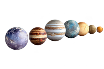 planets of the solar system floating in a white background