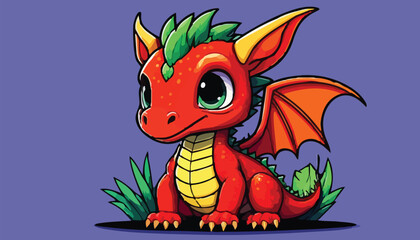 Obraz premium Adorable Red Dragon Cartoon Character with Big Eyes and Small Wings.