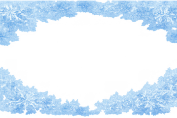 Frozen ice window frame creating cold winter border with frost patterns and snowflakes on transparent background