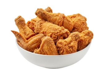 crispy fried chicken bites in white bowl with golden brown coating