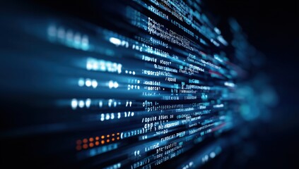 blue background with computer code, software development, and coding concept low-angle view of a digital screen showing web development on a blue abstract background Generative AI