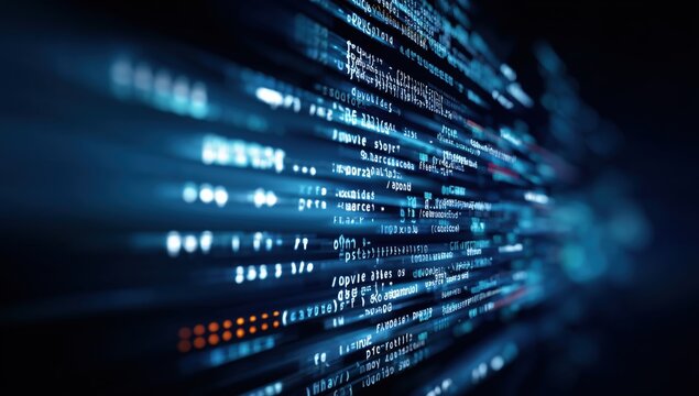 blue background with computer code, software development, and coding concept low-angle view of a digital screen showing web development on a blue abstract background Generative AI