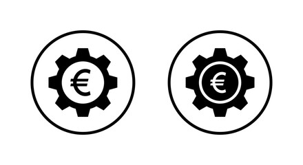 Euro money gear icon in circular outline. Financial settings, cost management, and business system symbol