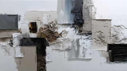 Abstract textured painting with monochrome palette