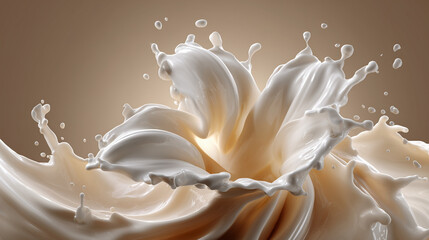 Creamy white liquid splash with droplets frozen in motion