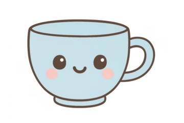 Kawaii blue tea cup happy character smiling