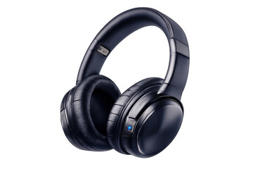Black wireless over-ear headphones presenting modern audio technology for enjoying music, podcasts, or online communication with a transparent background