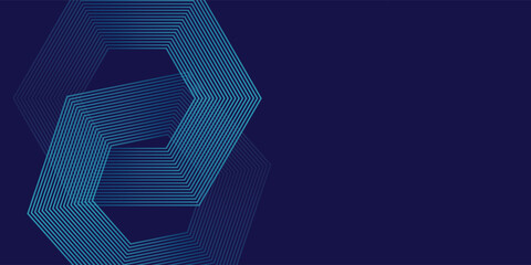 Dark blue background with hexagon geometric lines pattern. Abstract shiny hexagon lines. Futuristic technology concept