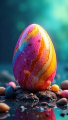 Spectacular egg display with rainbow accent against vivid background , pastel, easter eggs