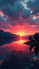 Spectacular sunrise over Lake Pueblo's calm waters , scenery, trees