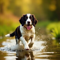 Springer Spaniel retrieves duck, French countryside, outdoor, game, springer spaniel