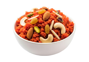 Fototapeta premium spiced red lentil bowl with mixed nuts in a white serving dish