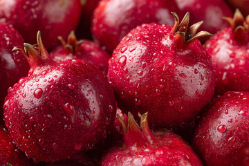 A close-up of freshly picked pomegranates, vibrant red and juicy, emphasizing Tajikistan's abundant fruit production and agricultural richness.