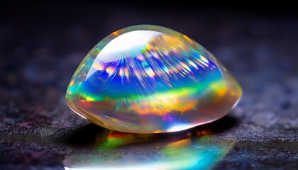 Iridescent Opal Exhibits Rainbow Like Play Of Color Highlighting Its Precious Stone Nature This Opal Shimmers With A Luminous Glow And Intricate Light Play