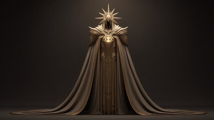 Golden Royal Guardian Armor with Long Cape, Minimal Dark Background