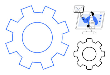 Workflow management concept. Gear symbols workflow optimization and automation. A digital presentation conveys strategies for workflow management. For business, technology, project planning, process