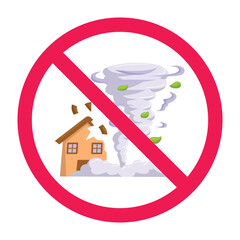 No tornado sign, forbidden sign with tornado icon, do not enter tornado area sign, vector illustration
